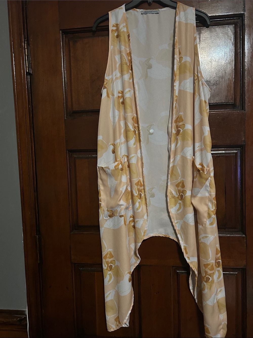Lightweight Floral Print Scarf Vest - Cream & Gold